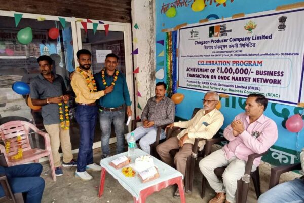 Celebration of Chirgaon Producer Company Limited, Jhansi District, Uttar Pradesh on achieving a business turnover of Rs.1 lakh plus by retail sales of groundnut through Open Network for Digital Commerce (ONDC), MyStore online Portal on 5th Sept 2023