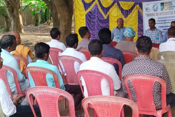 Training on “Integrated Fish Farming” for 3 Fishery FPOs of Jajpur, Odisha was conducted on 16-04-2025 by Basix Krishi covering fish farming along with Horticulture, Livestock & Agri-waste recycling.